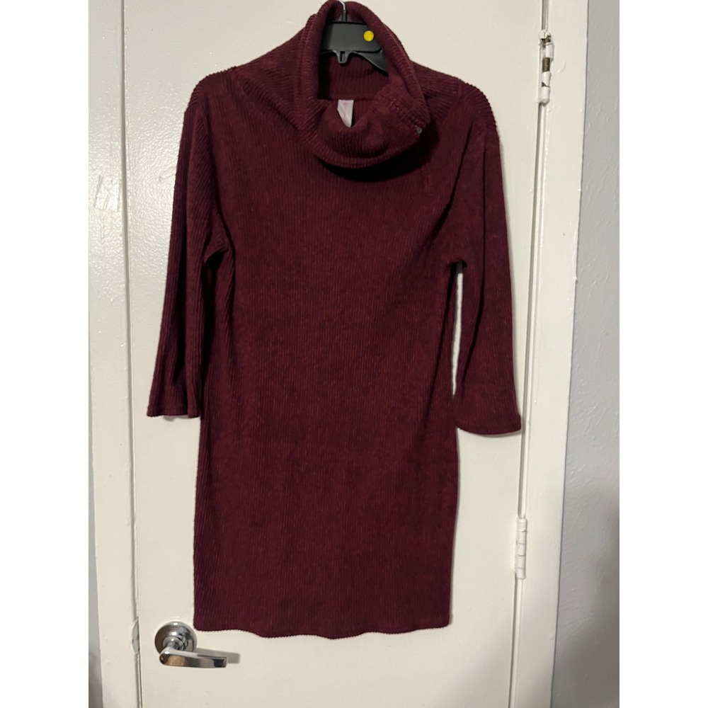 No Boundaries Burgundy Ribbed Cowl Turtleneck‎ Sweater Dress XL 15-17 3/4 Sleeve
